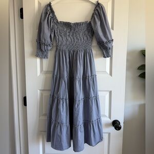 Hill House Home Nesli Midi Nap Dress Navy Blue Micro Gingham